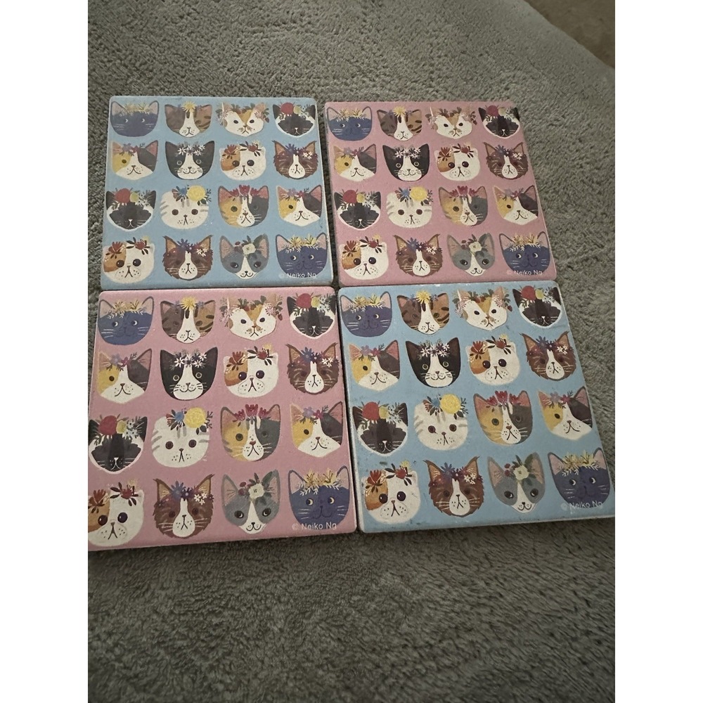 Cats with Crowns Absorbent Stone Coasters Set of 4 with Cork Base